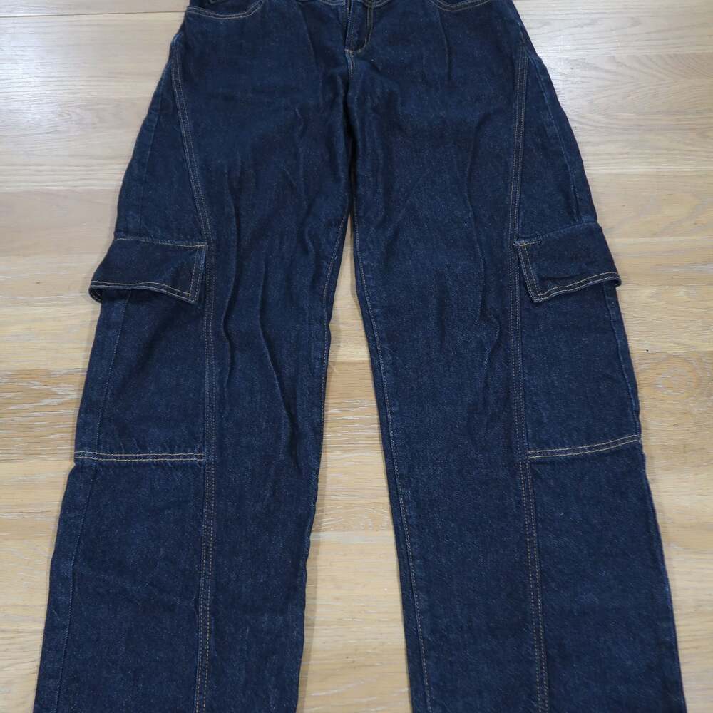 Garage Denim Low Rise Baggy Cargo Jeans in Dark Indigo